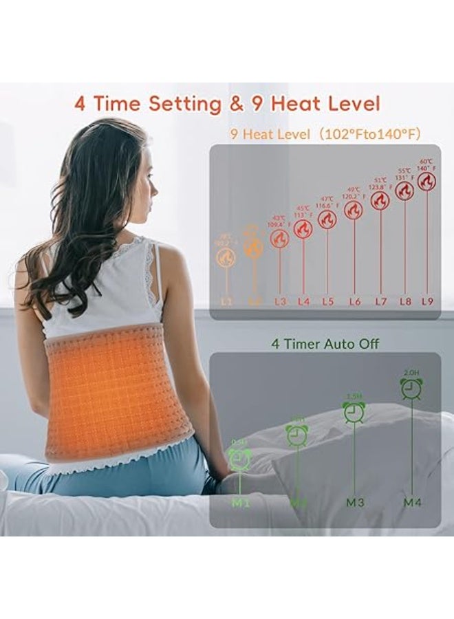 وسادة تدفئة كهربائية كبيرة – 12″ × 50″ لتخفيف آلام الظهر والرقبة والكتفين وآلام الدورة الشهرية – 9 مستويات حرارة، 4 مؤقتات، إيقاف تلقائي - Image 4