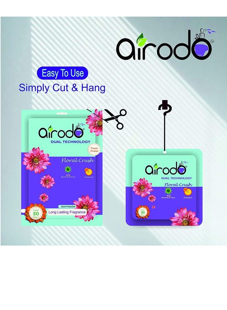 airodo Premium Air Freshener Power Pocket Gel For Bathrooms,Toilets, Cars,Home,Office and Small Spaces|Instant & Long Lasting Fragrance|Germ Protection|Odor Eliminator|24h Protection|Compact Hanging Scent Pouch|Lasts Up to 30 Days (Floral Crush, Pack of 5) - Image 2
