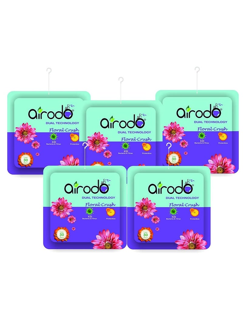 airodo Premium Air Freshener Power Pocket Gel For Bathrooms,Toilets, Cars,Home,Office and Small Spaces|Instant & Long Lasting Fragrance|Germ Protection|Odor Eliminator|24h Protection|Compact Hanging Scent Pouch|Lasts Up to 30 Days (Floral Crush, Pack of 5) - Image 1