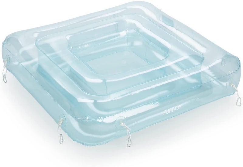 FUNBOY Clear Blue Chaise Connection Inflatable Drink Cooler, Connects Four FUNBOY Chaise Lounger Pool Floats, Floating Drink Holder, Perfect for a Summer Pool Party