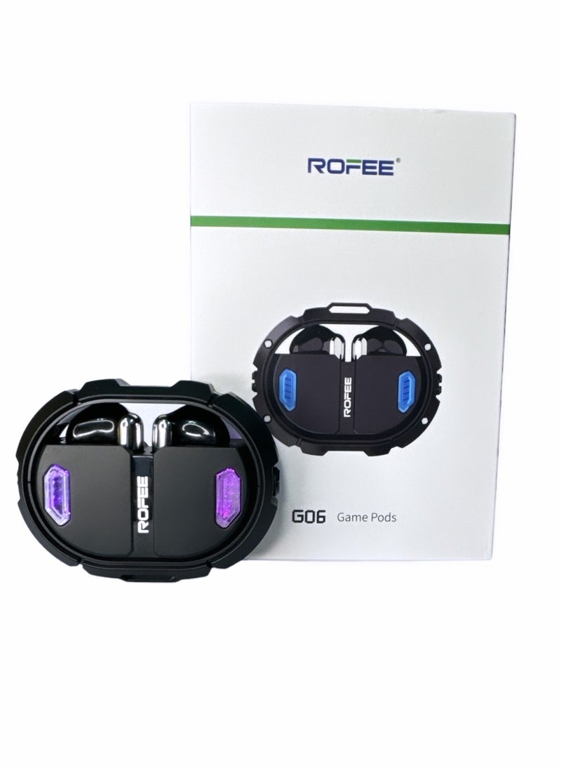 روفی سماعات الألعاب ROFEE Wireless G06 باللون الأسود مع أضواء متعددة الألوان - Image 3