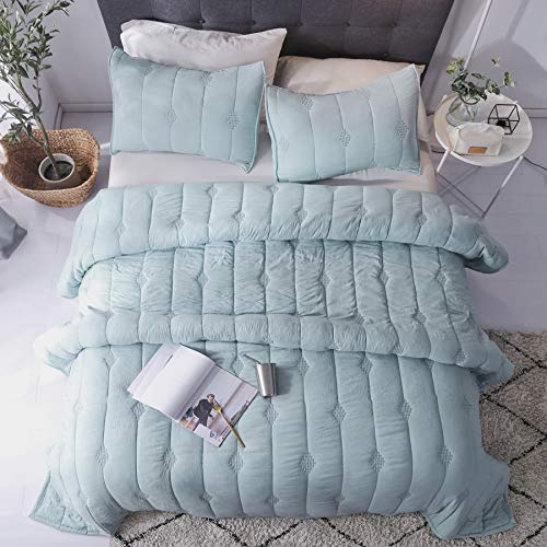 ANNA.Z HOME King Quilt Bedding Set - Light Weight Breathable Ultra-Soft, Allover Geometric Diamond Stitched Embroidery, Light Blue King Bedding Quilt Set for All Seasons (Cloud Blue, King Set) - Image 1