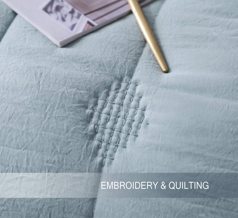 ANNA.Z HOME King Quilt Bedding Set - Light Weight Breathable Ultra-Soft, Allover Geometric Diamond Stitched Embroidery, Light Blue King Bedding Quilt Set for All Seasons (Cloud Blue, King Set) - Image 5