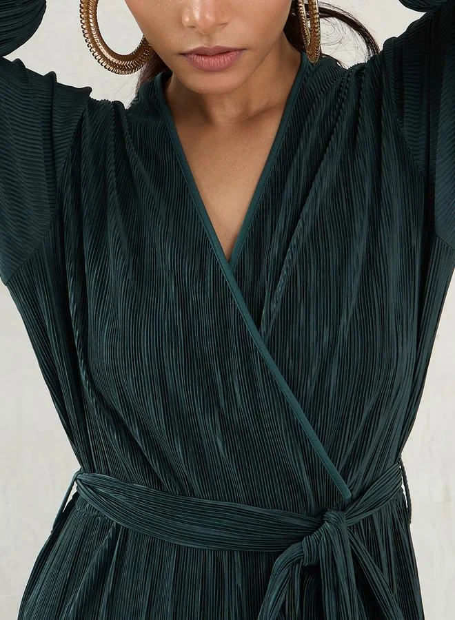 Femmella Femmella Solid Pleated Wrap Look Straight Leg Jumpsuit