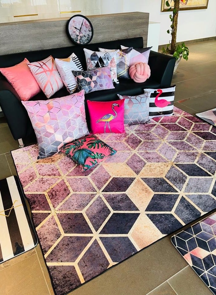 RIZARIES Pink Gradient Cubes Centerpiece Rug, Fabric, Rectangle - Image 1