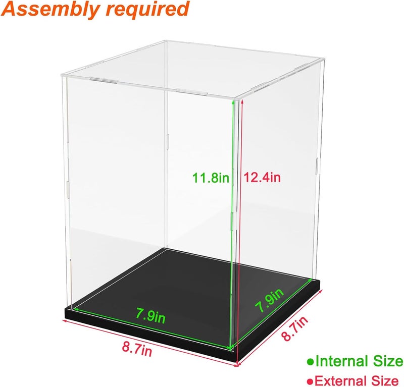 Elepure Clear Acrylic Display Case for Toys Collectibles，Assemble Transparent Acrylic Box Dustproof Protection Showcase with Black Wood-Plastic Base and Lamp Beads(7.9x7.9x11.8inch; 20x20x30cm) | Transparent Box for Collectibles ‘Up’ House 31385 76343 76341 75328 Mandalorian Helmet 75408 75349 &LED, Black 7.9x7.9x11.8in - Image 2