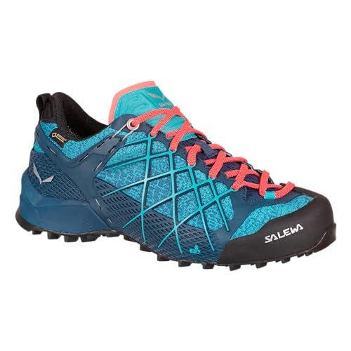 Salewa Women's Wildfire GTX Approach Shoe - Durable, Waterproof Gore-Tex Trail Shoe for Hiking & Climbing - Poseidon/Capri - 8.5 - Image 1