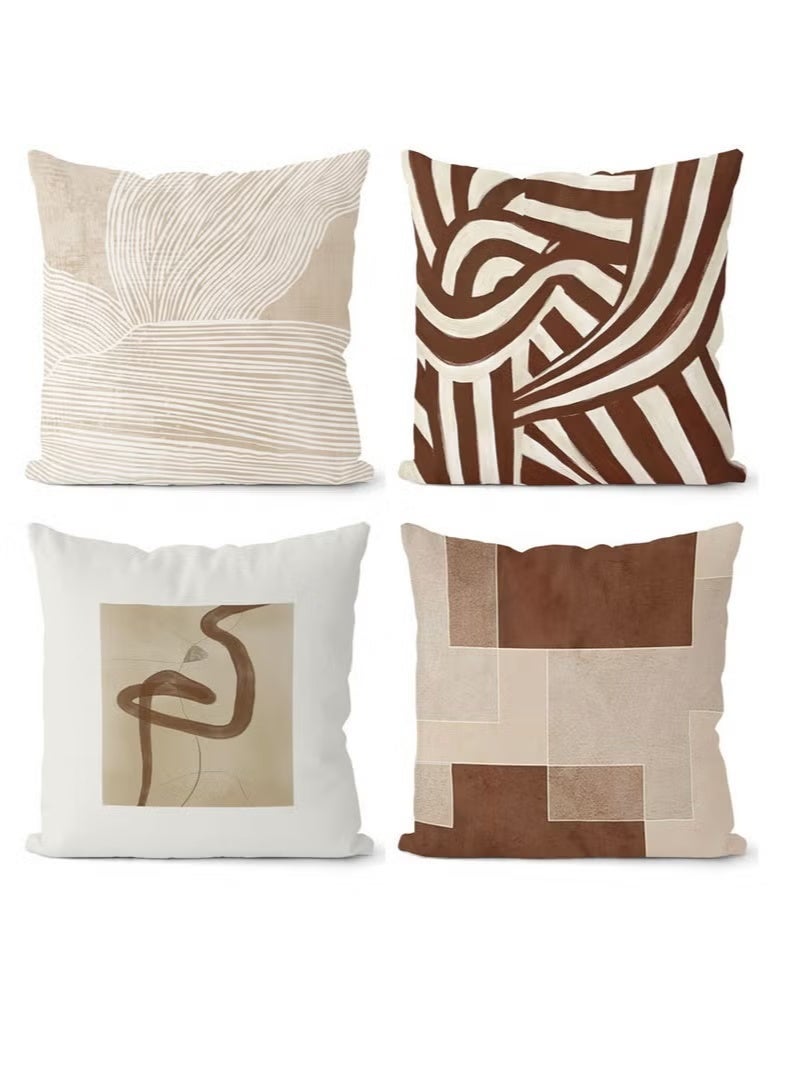 SHOPUP4U 4PCS Boho Decorative Cushion Covers,18x18 Throw Pillow Covers, 45 x 45cm Square Pillowcases for Outdoor Furniture Garden Bench Living Room Sofa Farmhouse Decor - Image 1