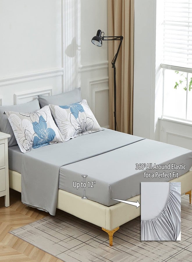 Luxudecor طقم لحاف لوكسوديكور مزخرف بالزهور بحجم كوين، لحاف مزخرف بالزهور باللون الأزرق وطقم شراشف، 7 قطع سرير في حقيبة، أقمشة ميكروفايبر ناعمة، أطقم سرير كاملة لجميع الفصول 90"×90" - Image 5
