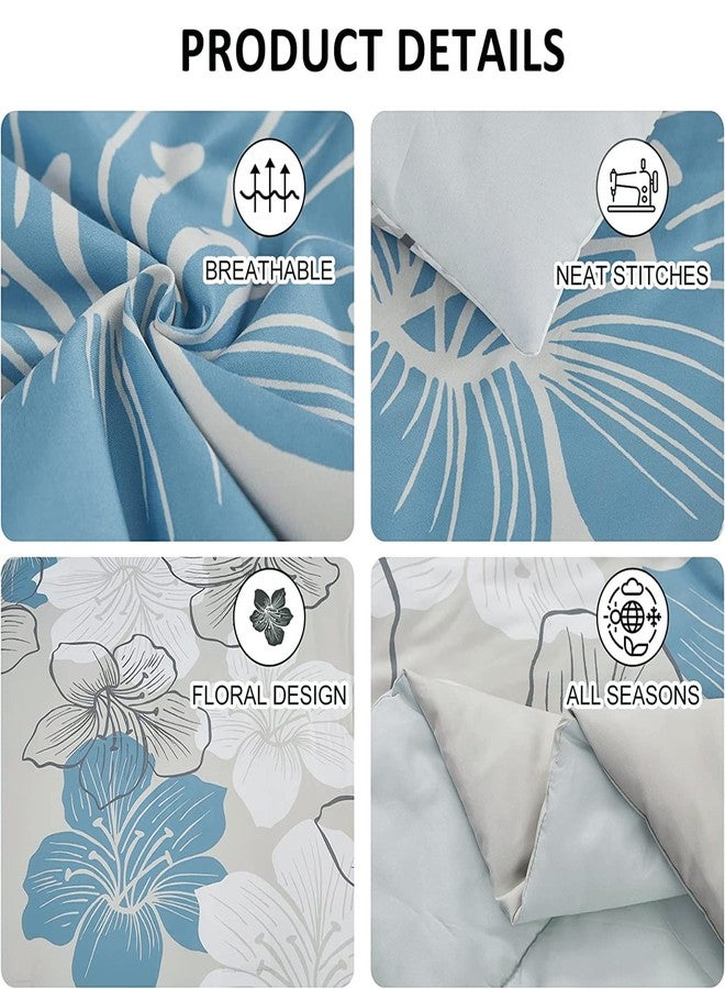 Luxudecor طقم لحاف لوكسوديكور مزخرف بالزهور بحجم كوين، لحاف مزخرف بالزهور باللون الأزرق وطقم شراشف، 7 قطع سرير في حقيبة، أقمشة ميكروفايبر ناعمة، أطقم سرير كاملة لجميع الفصول 90"×90" - Image 4