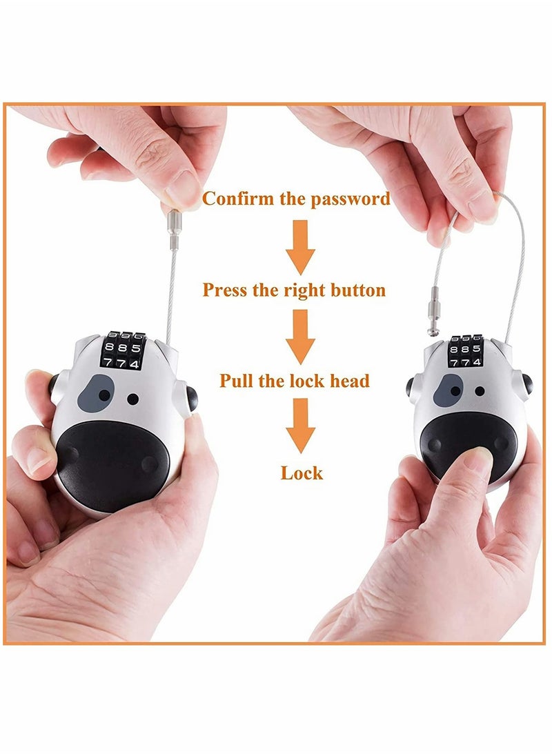 Y&D - Combination Lock Cable Padlock with 3 Digit Numeric Code, 80CM Extendable Cable, Heifer Shape, Customized Safety for Suitcase Stroller Luggage Laptop(Silver) - Image 1