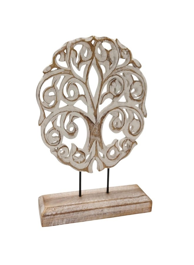 VANIYA CRAFTS منحوتة شجرة الحياة من الخشب الصلب من VANIYA CRAFTS® - ديكور منزلي مصنوع يدويًا لغرفة المعيشة، أو الرف، أو المدفأة، أو المدخل، أو طاولة القهوة، أو كهدية لتدفئة المنزل (أبيض عتيق) - Image 3