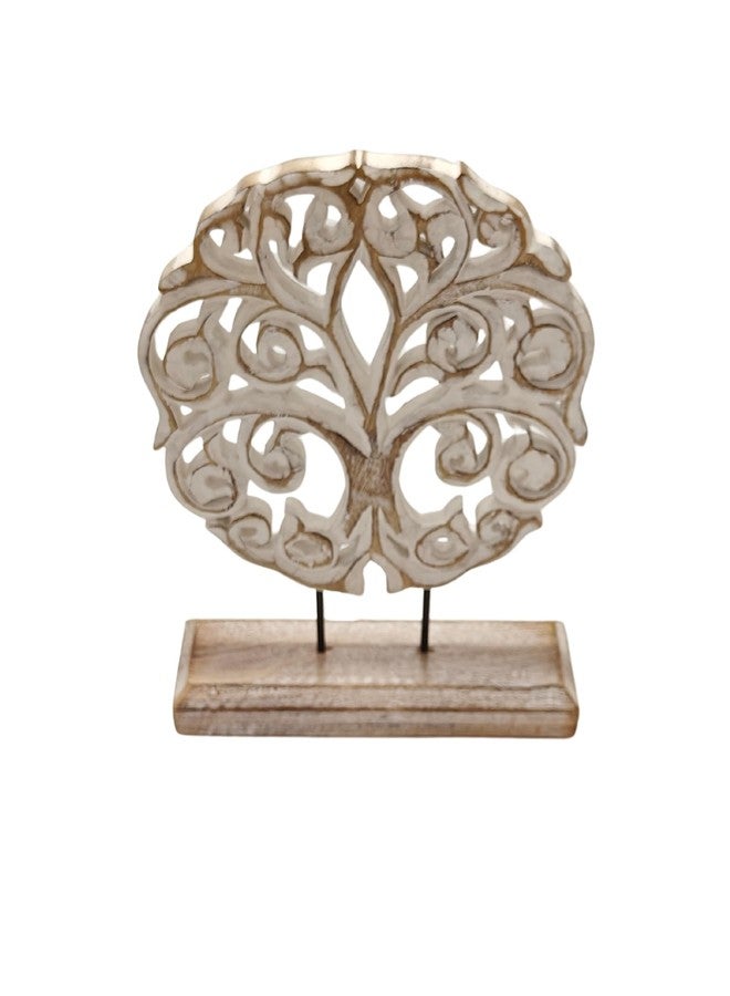 VANIYA CRAFTS منحوتة شجرة الحياة من الخشب الصلب من VANIYA CRAFTS® - ديكور منزلي مصنوع يدويًا لغرفة المعيشة، أو الرف، أو المدفأة، أو المدخل، أو طاولة القهوة، أو كهدية لتدفئة المنزل (أبيض عتيق) - Image 4