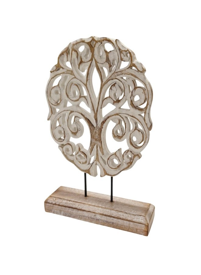 VANIYA CRAFTS منحوتة شجرة الحياة من الخشب الصلب من VANIYA CRAFTS® - ديكور منزلي مصنوع يدويًا لغرفة المعيشة، أو الرف، أو المدفأة، أو المدخل، أو طاولة القهوة، أو كهدية لتدفئة المنزل (أبيض عتيق) - Image 2