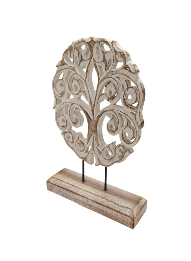 VANIYA CRAFTS منحوتة شجرة الحياة من الخشب الصلب من VANIYA CRAFTS® - ديكور منزلي مصنوع يدويًا لغرفة المعيشة، أو الرف، أو المدفأة، أو المدخل، أو طاولة القهوة، أو كهدية لتدفئة المنزل (أبيض عتيق) - Image 5
