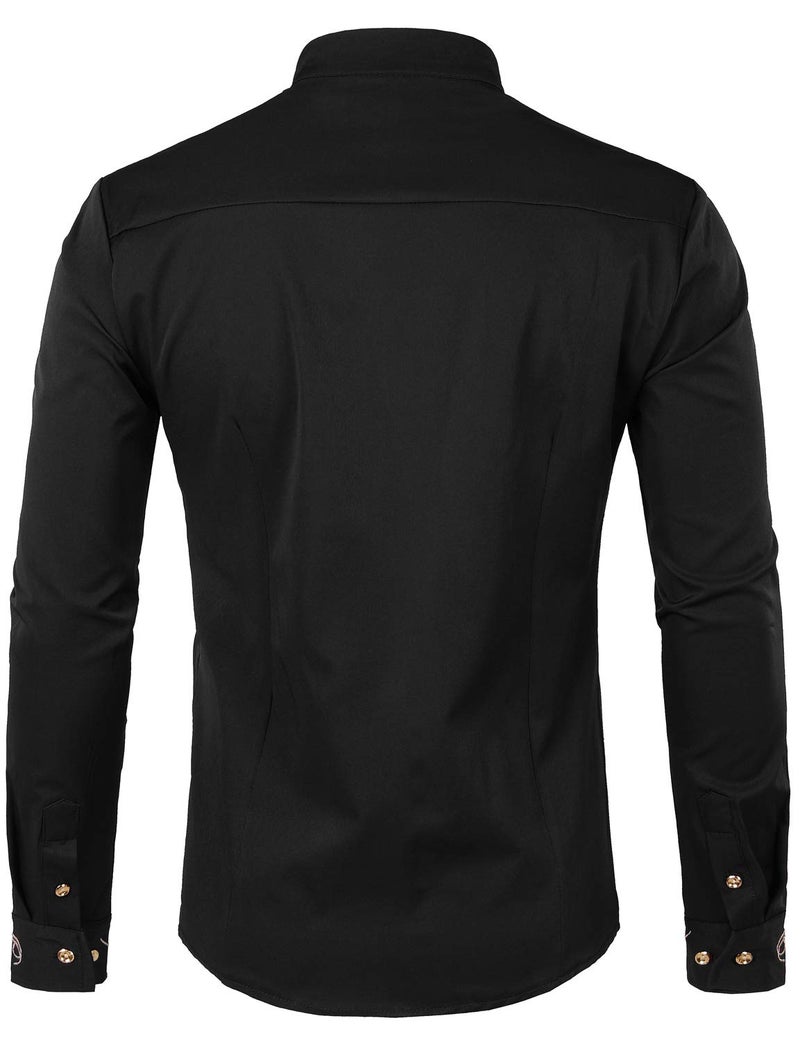 ZEROYAA Mens Hipster Irregular Hem Slim Fit Long Sleeve Mandarin Collar Dress Shirts with Embroidery ZHCL51-Black Large - Image 3