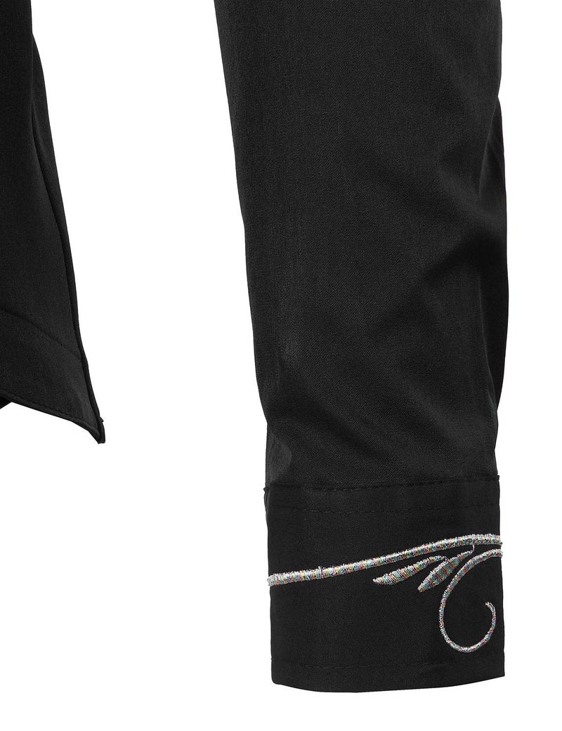 ZEROYAA Mens Hipster Irregular Hem Slim Fit Long Sleeve Mandarin Collar Dress Shirts with Embroidery ZHCL51-Black Large - Image 5