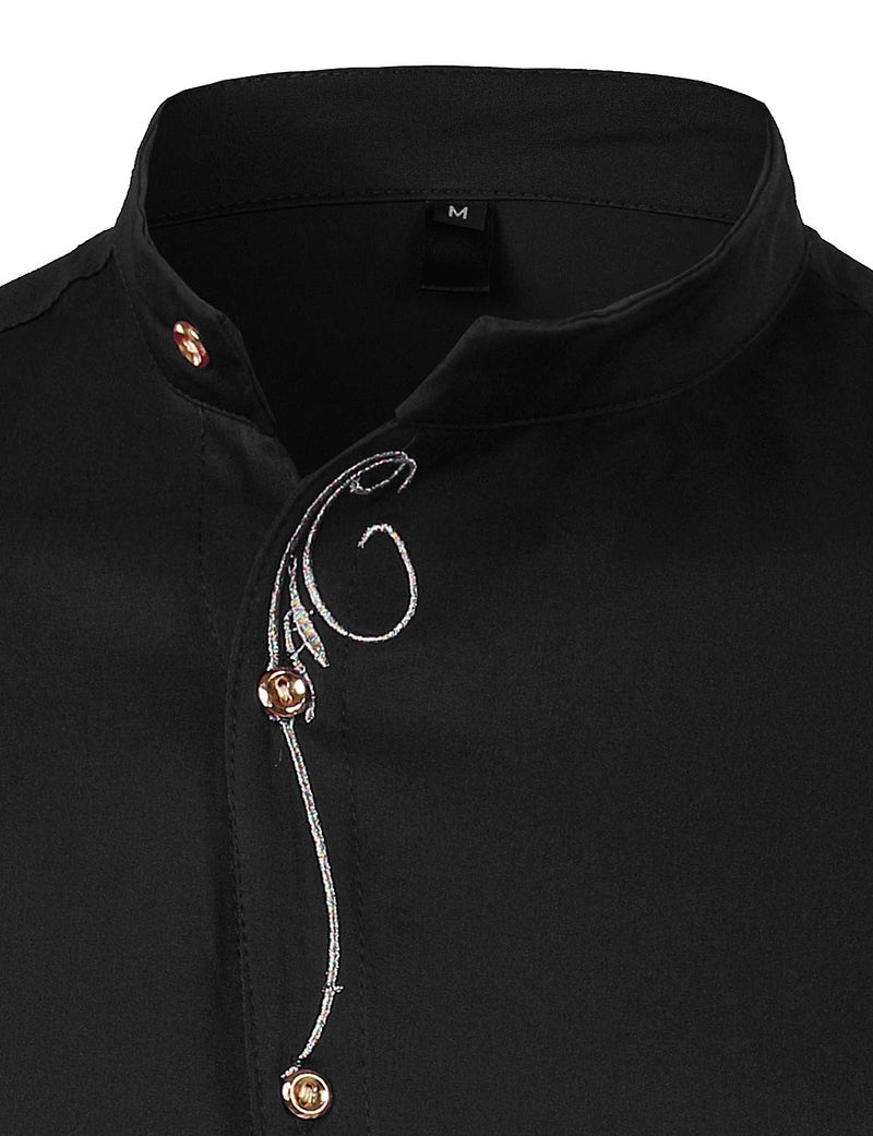 ZEROYAA Mens Hipster Irregular Hem Slim Fit Long Sleeve Mandarin Collar Dress Shirts with Embroidery ZHCL51-Black Large - Image 4