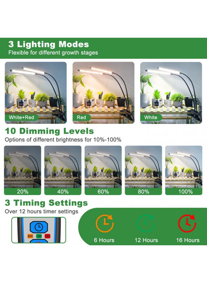 wolezek Grow Lights for Indoor Plants, 2 Pack 6000K LED White Plant Grow Lights Indoor, Full Spectrum Grow Lamp with Clip, Auto ON & Off Timer 6/12/16H, 3 Modes, 5-Level Dimmable Brightness - Image 2