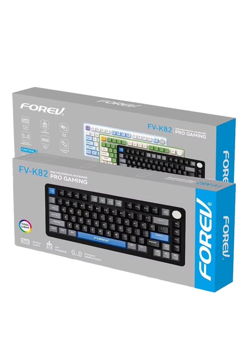 Forev - Portable  Wired Keyboard Hot-Swap Gaming , E-Sports 75% Wired Mechanical Lightweight 82 Key (RGB) With Type-C Cable ,FV-K82 Good Keyboard For Gamer - Image 1