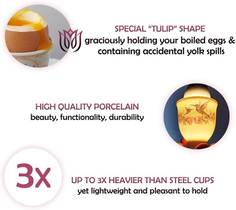 NobleEgg Boiled Egg Cups Topper Set | All-Inclusive Set | Egg Cups for Soft Boiled Eggs + Egg Timer Pro + Egg Spoons + Egg Topper Cracker + Gift Storage Box | Vintage Victorian Style | Set for 2 - Image 4
