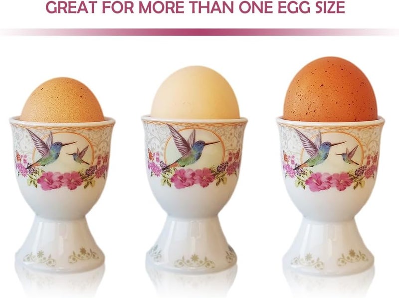 NobleEgg Boiled Egg Cups Topper Set | All-Inclusive Set | Egg Cups for Soft Boiled Eggs + Egg Timer Pro + Egg Spoons + Egg Topper Cracker + Gift Storage Box | Vintage Victorian Style | Set for 2 - Image 5