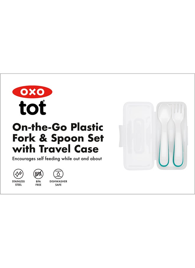 OXO TOT - On-The-Go Plastic Fork & Spoon Set With Travel Case - Teal - Image 1