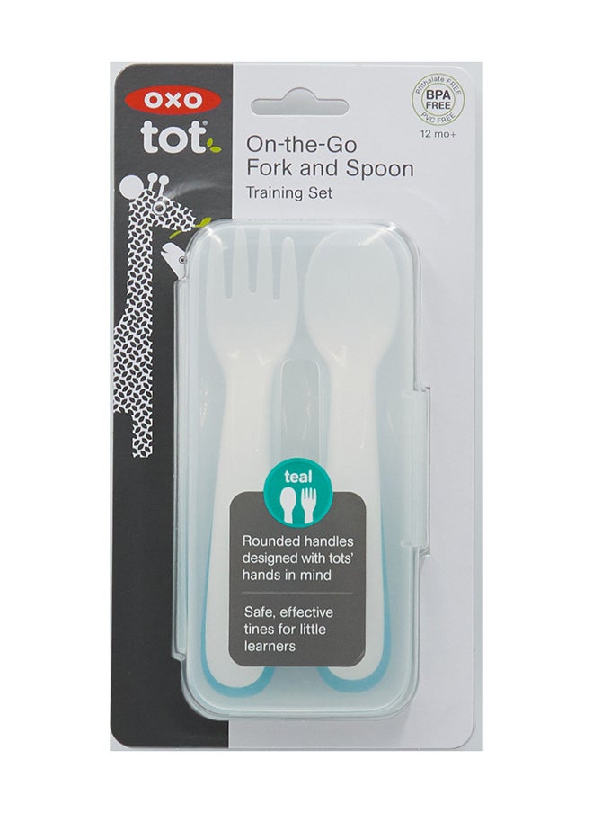 OXO TOT - On-The-Go Plastic Fork & Spoon Set With Travel Case - Teal - Image 1