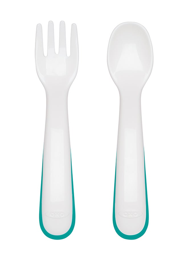 OXO TOT - On-The-Go Plastic Fork & Spoon Set With Travel Case - Teal - Image 1