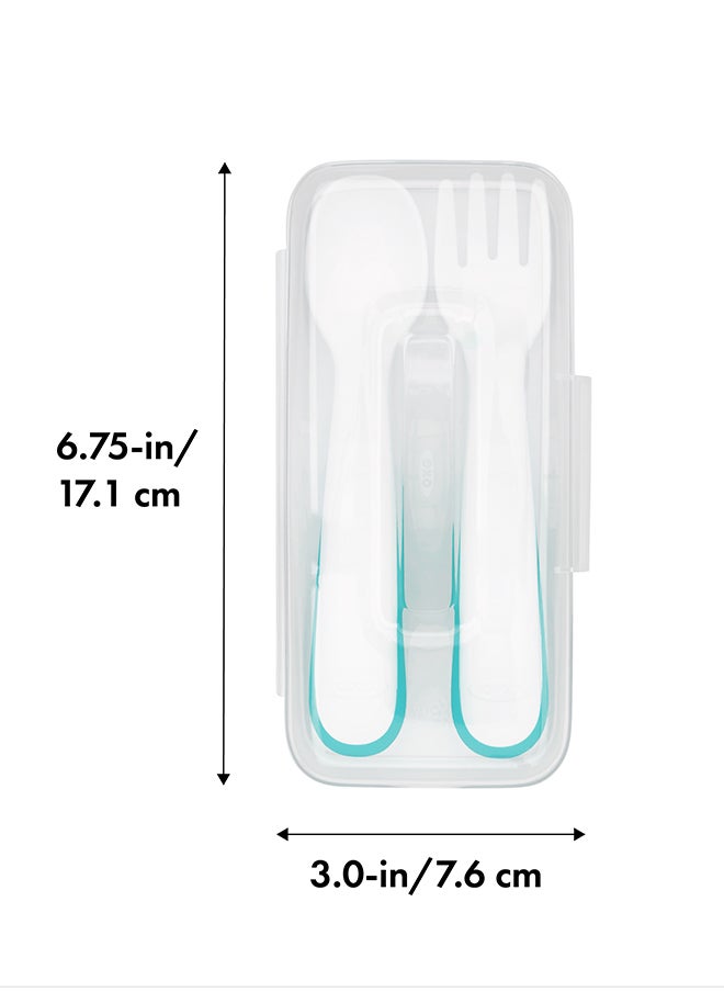 OXO TOT - On-The-Go Plastic Fork & Spoon Set With Travel Case - Teal - Image 1
