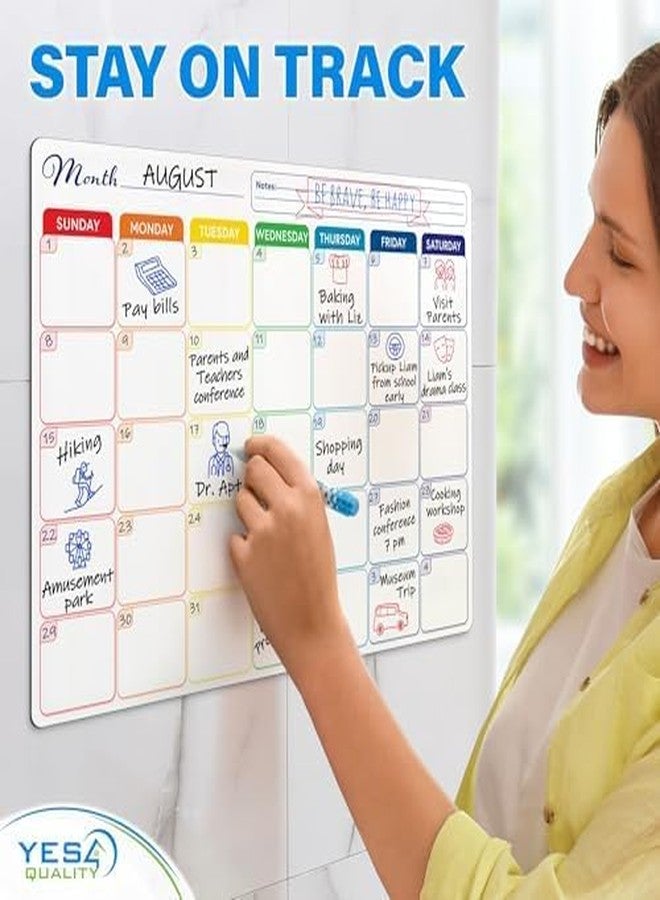 YES4QUALITY Whiteboard Calendar - 16x12 in - Magnetic Monthly Dry Erase Planner with Adhesive Back - Erasable Weekly Chore Chart with 3 Markers, Eraser, Holder - Ideal for Fridge or Wall Use - Yes4Quality - Image 2