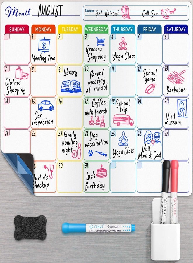 YES4QUALITY Whiteboard Calendar - 16x12 in - Magnetic Monthly Dry Erase Planner with Adhesive Back - Erasable Weekly Chore Chart with 3 Markers, Eraser, Holder - Ideal for Fridge or Wall Use - Yes4Quality - Image 1