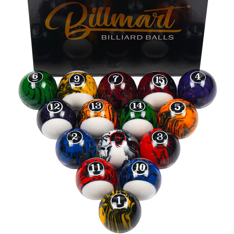 Billmart Billiard Balls Set 16 Pool Table Balls Black Marble Premium