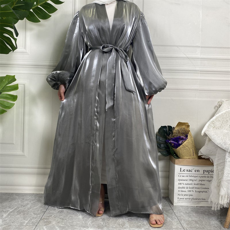 monica fashion Fashion Abaya Elegant Solid Color Lantern Sleeve Cardigan - Image 1
