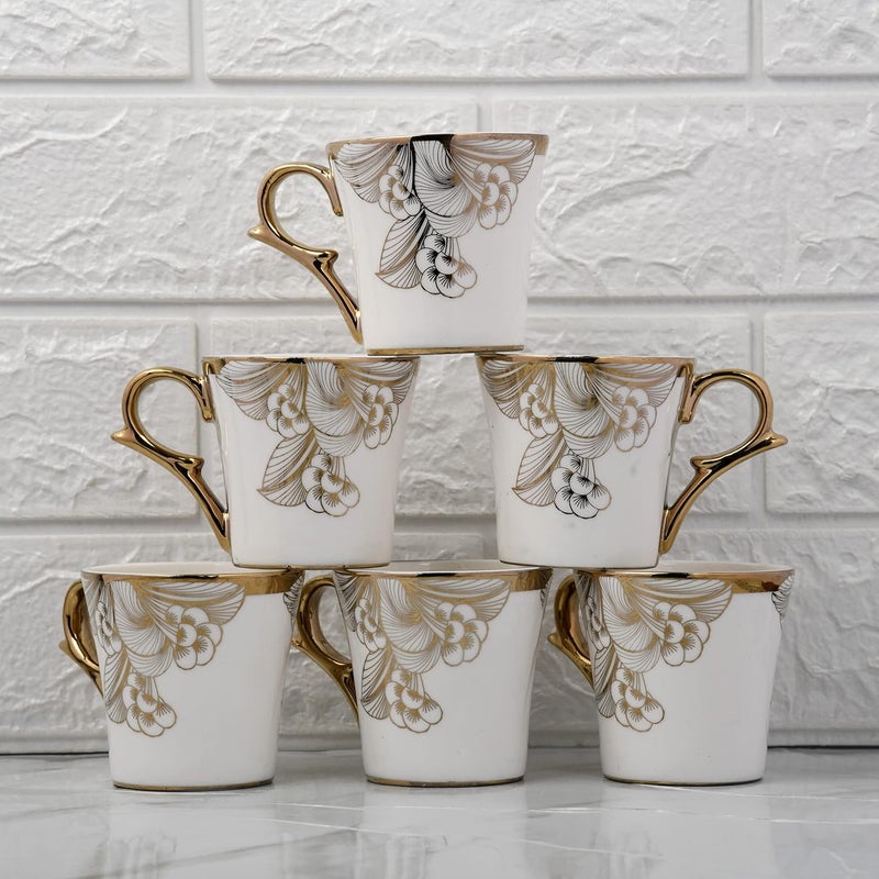 Femora Gold Wild Shroom Tea Mugs Ceramic Tea Cups Coffee Mugs 160 ml 6 Pcs Set NOT Microwave Safe - Image 1