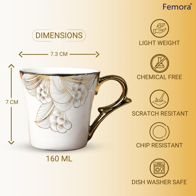Femora Gold Wild Shroom Tea Mugs Ceramic Tea Cups Coffee Mugs 160 ml 6 Pcs Set NOT Microwave Safe - Image 2