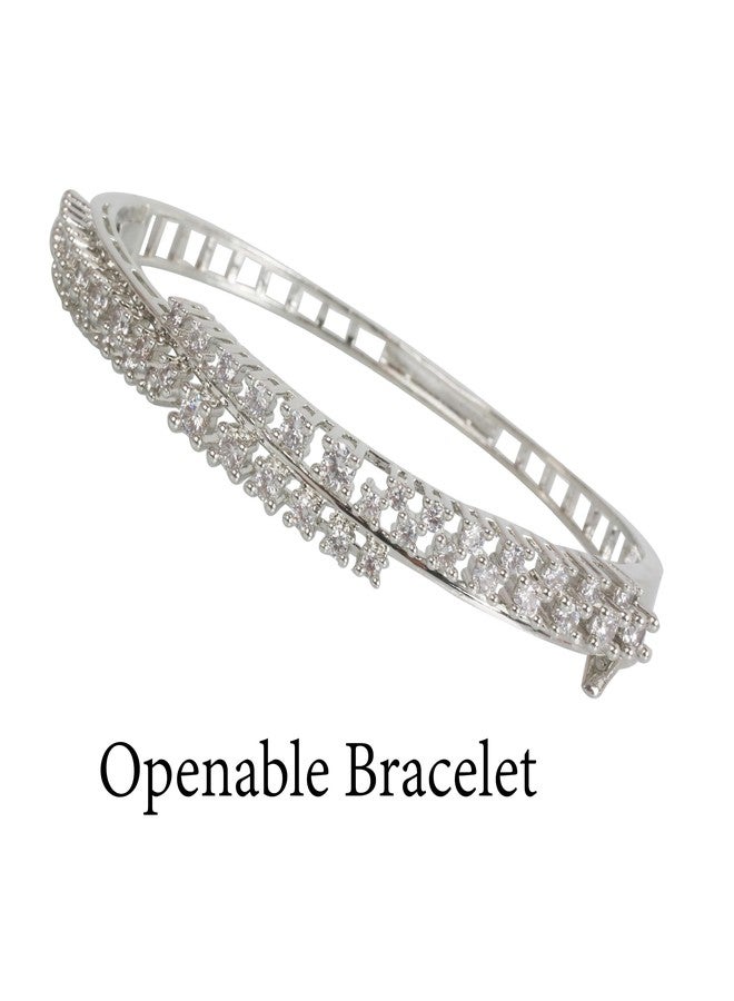 Touchstone White Gold Plated Simulated Diamond Round Cut Cubic Zirconia Cz Bracelet For Women Designer Jewelry. - Image 3