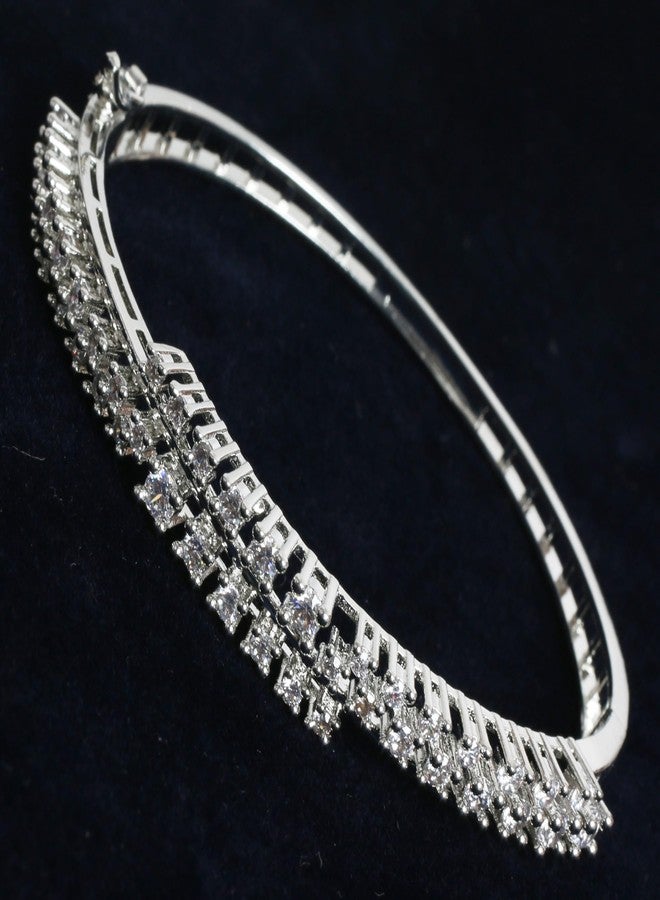 Touchstone White Gold Plated Simulated Diamond Round Cut Cubic Zirconia Cz Bracelet For Women Designer Jewelry. - Image 5