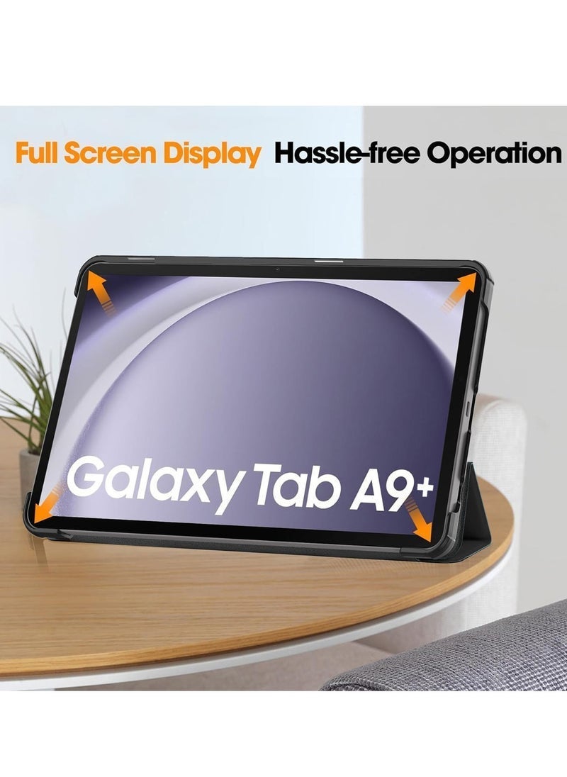 MUNTAQI Samsung Galaxy Tab A9 Plus 5G 2023 (X216/X215/X210) 11.0 Inch Case – Smart Flip Leather Texture Protective Cover with Auto Sleep/Wake Function and Built-in Pen Holder – Black - Image 3
