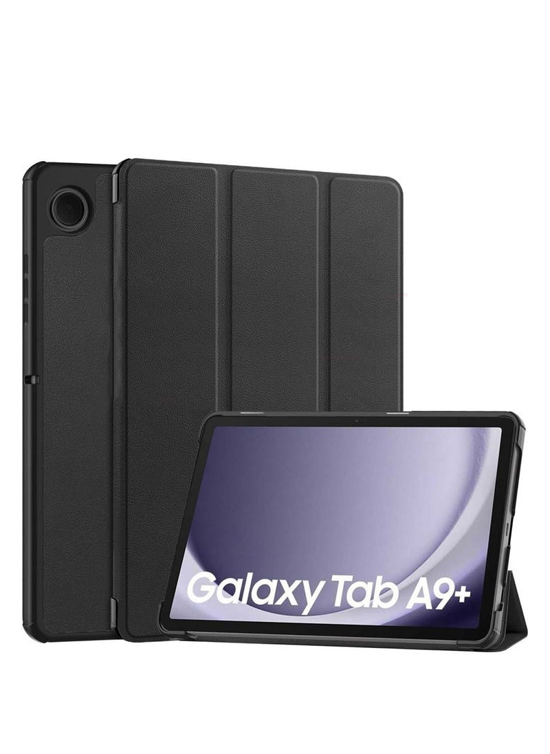 MUNTAQI Samsung Galaxy Tab A9 Plus 5G 2023 (X216/X215/X210) 11.0 Inch Case – Smart Flip Leather Texture Protective Cover with Auto Sleep/Wake Function and Built-in Pen Holder – Black - Image 1