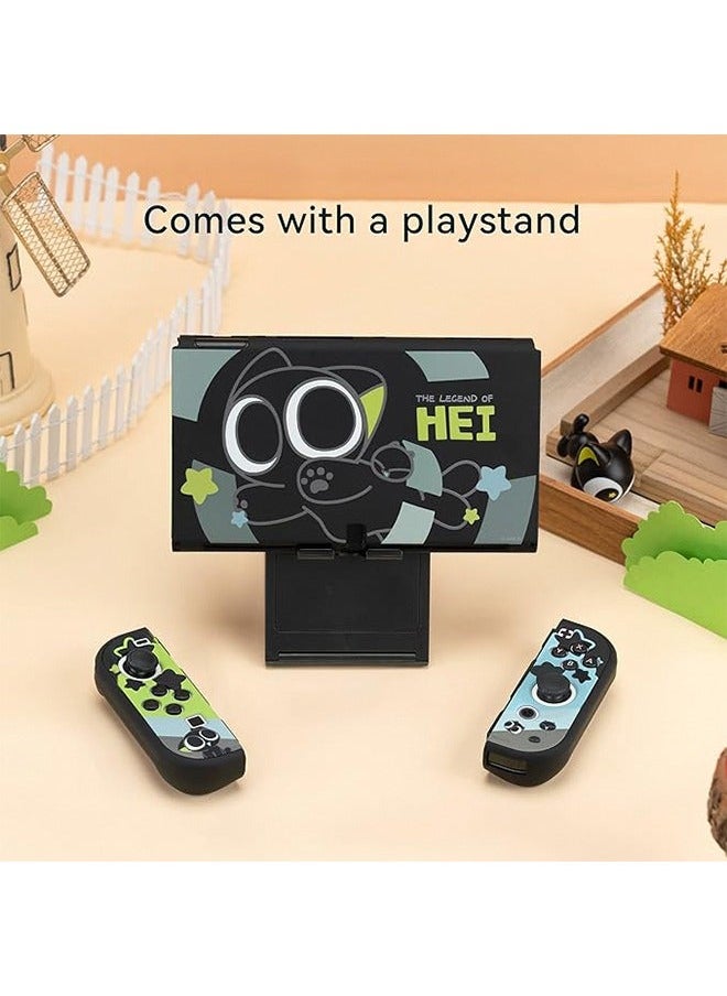GEEKSHARE حافظة حماية OLED لجهاز Nintendo Switch مصنوعة من مادة الكمبيوتر الشخصي، حافظة حماية لجهاز Switch، غطاء ناعم ورفيع لوحدة التحكم ومقاوم للخدش والتشقق وسهل التركيب وحامل داعم - Luo Xiaohei (أسود)  - Image 5