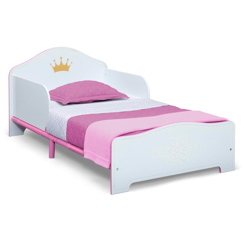 Delta CHILDREN Delta Children Princess Crown Wood Toddler Bed with Fabric Mattress Support  Greenguard Gold Certified WhitePink