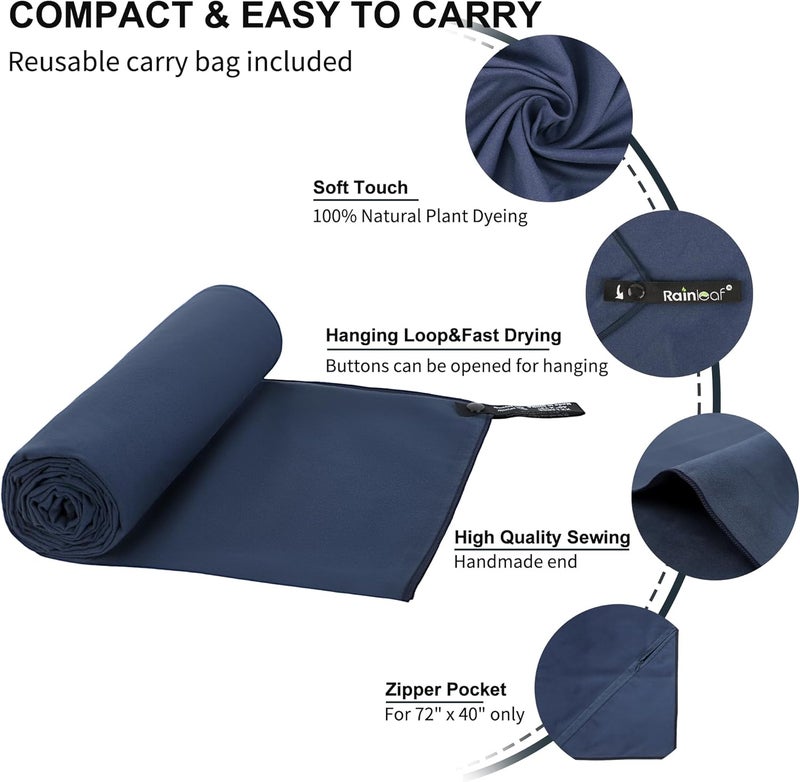 Rainleaf Microfiber Towel,Navy Blue,24 X 48 Inches - Image 3
