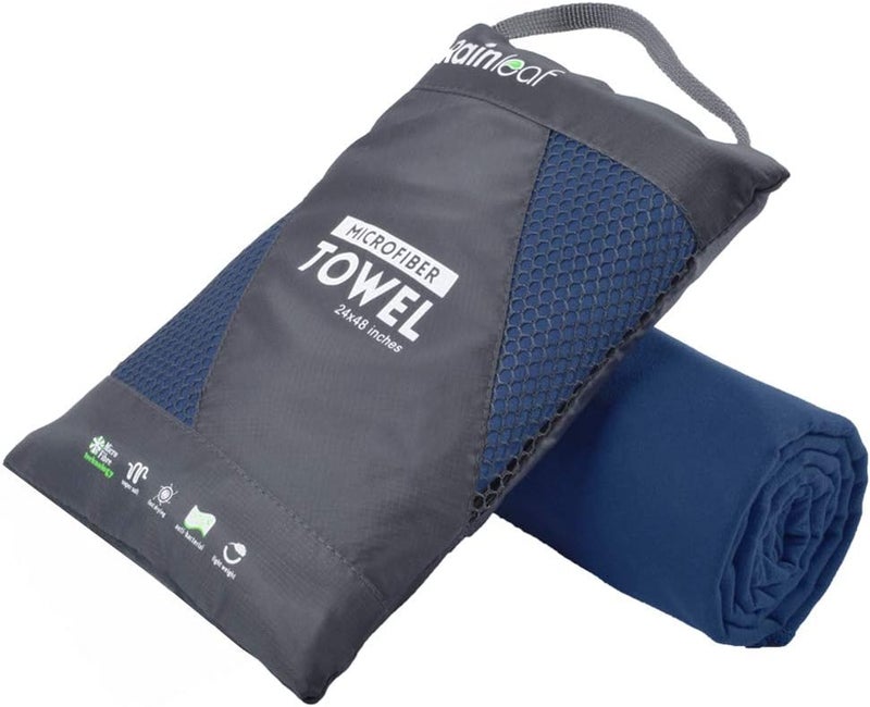 Rainleaf Microfiber Towel,Navy Blue,24 X 48 Inches - Image 1