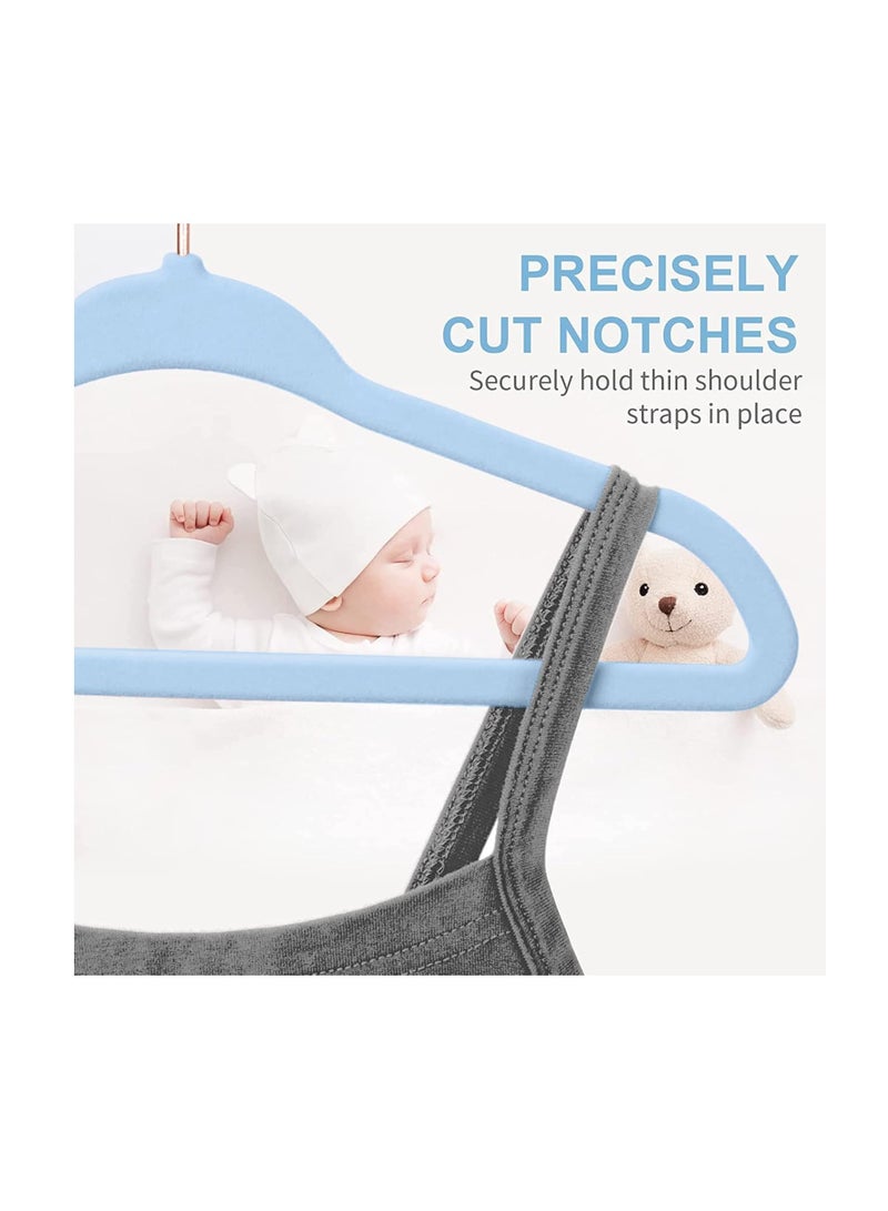 Red Dot Gift 30-Pack Baby Velvet Hangers 11Inch - Nursery Clothes Hangers Non Slip Toddler Hangers, 360 Chrome Rose-Gold Hook with 6 Pieces Baby Clothing Dividers (Baby Blue# + Divider)  - Image 4