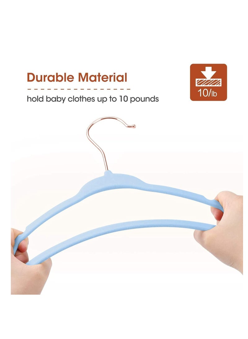 Red Dot Gift 30-Pack Baby Velvet Hangers 11Inch - Nursery Clothes Hangers Non Slip Toddler Hangers, 360 Chrome Rose-Gold Hook with 6 Pieces Baby Clothing Dividers (Baby Blue# + Divider)  - Image 5
