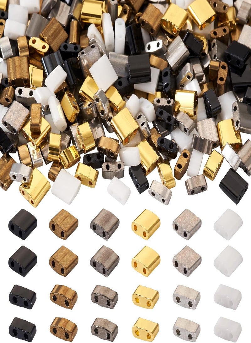 GGOOT Pandahall 360Pcs 2-Hole Glass Seed Beads Opaque 5mm Glass Tila Beads Flat Rectangular Square Loose Spacer Beads 2 Sizes 6 Colors for Bracelet Necklace Earring Jewelry Making  - Image 1