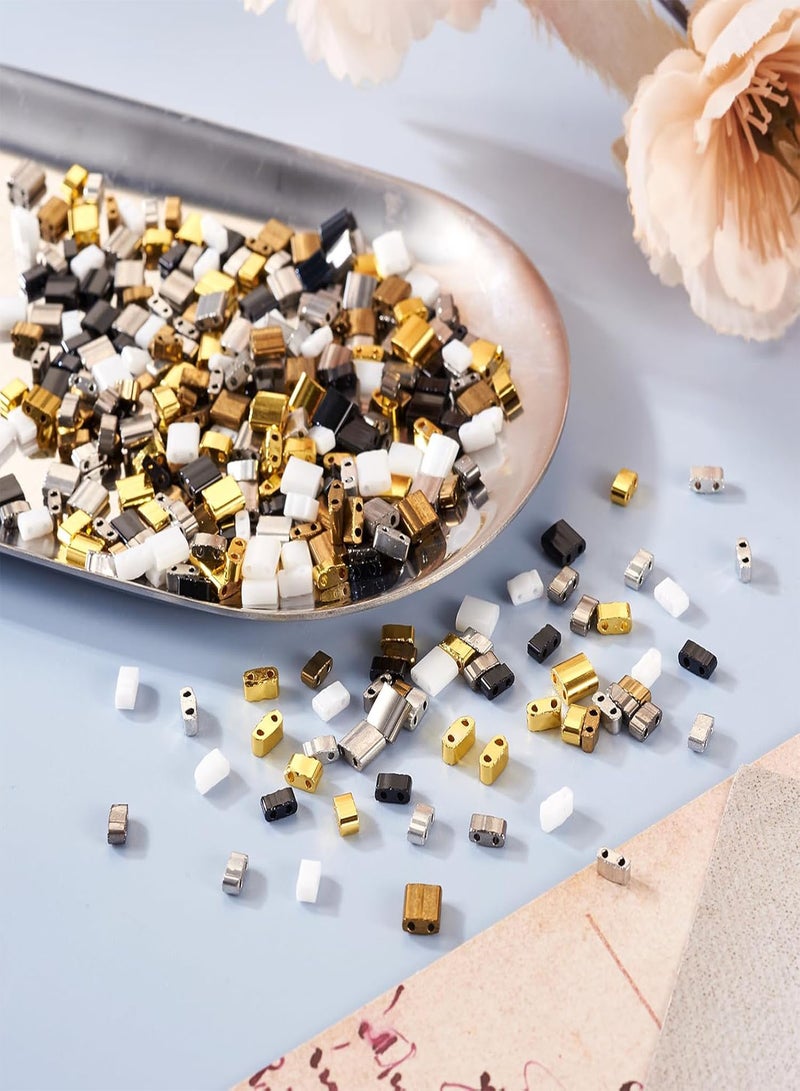 GGOOT Pandahall 360Pcs 2-Hole Glass Seed Beads Opaque 5mm Glass Tila Beads Flat Rectangular Square Loose Spacer Beads 2 Sizes 6 Colors for Bracelet Necklace Earring Jewelry Making  - Image 2