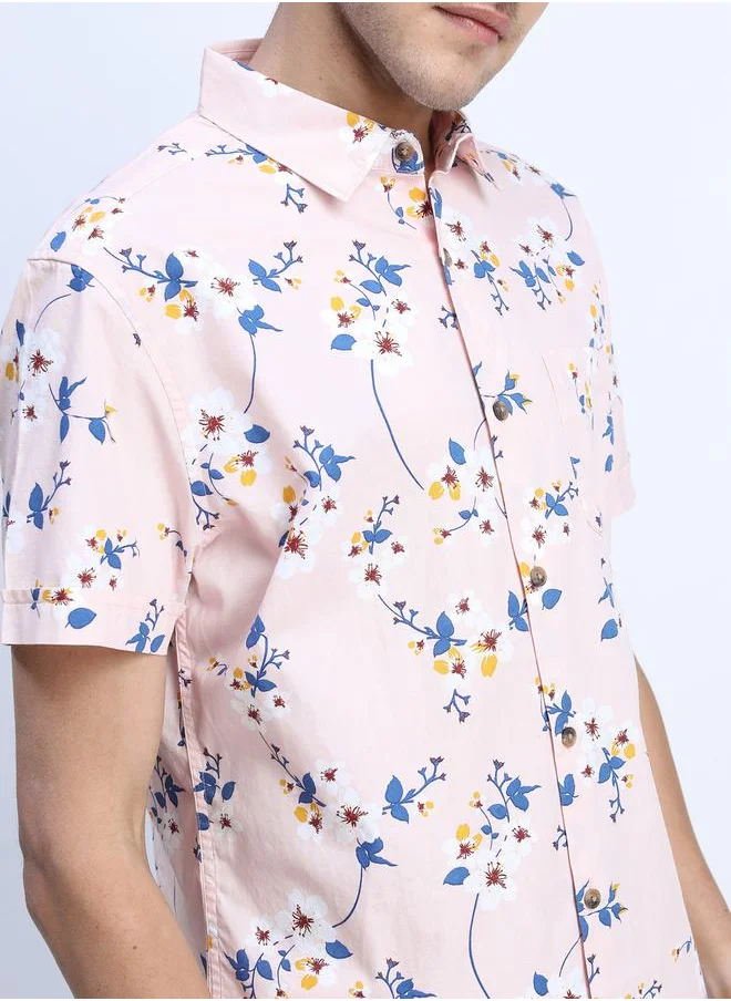 هاي لاندر All Over Floral Print Shirt with Short Sleeves by Styli