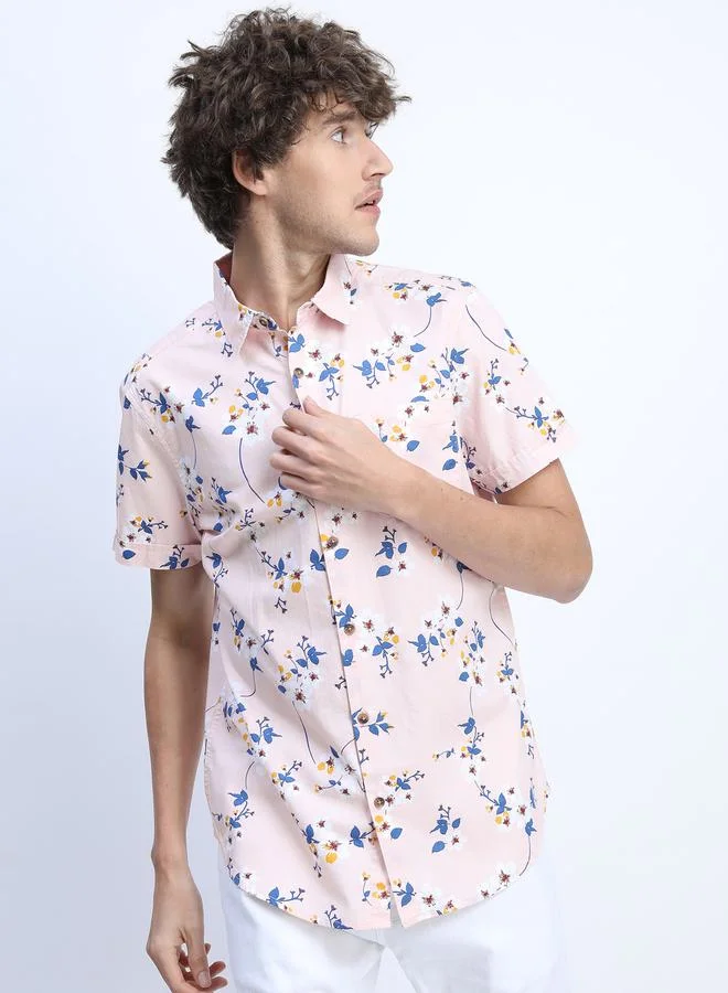 HIGHLANDER HIGHLANDER All Over Floral Print Shirt with Short Sleeves